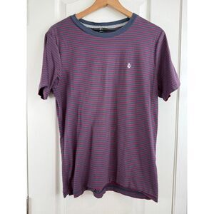 Volcom Short Sleeve Randall Crew T Shirt Navy Blue Red Stripe Men's M Medium